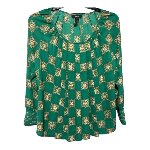 Alfani Green Baroque Print Studded Cuff Blouse Size 12 - Picture 5 of 14